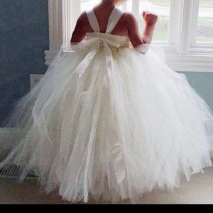 White shabby chic rose flower girl dress.